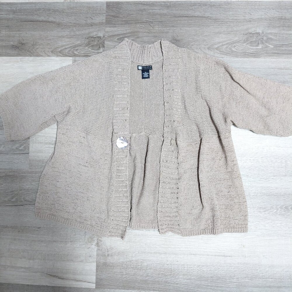 Carole Little - Womens Beige/Grey Crochet Cotton Blend Cardigan Size XL